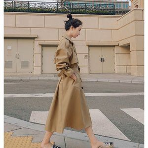 Gracious Trench Coat Women Long Coat Double-Breasted Belted Ladies Duster Coat O